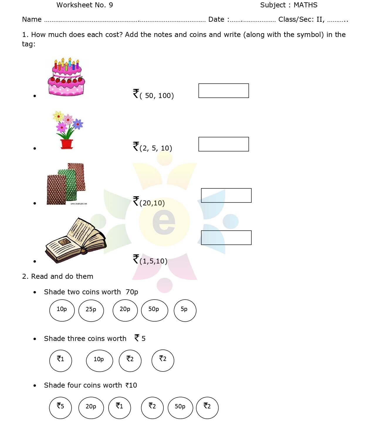 Maths Worksheet for Class-2