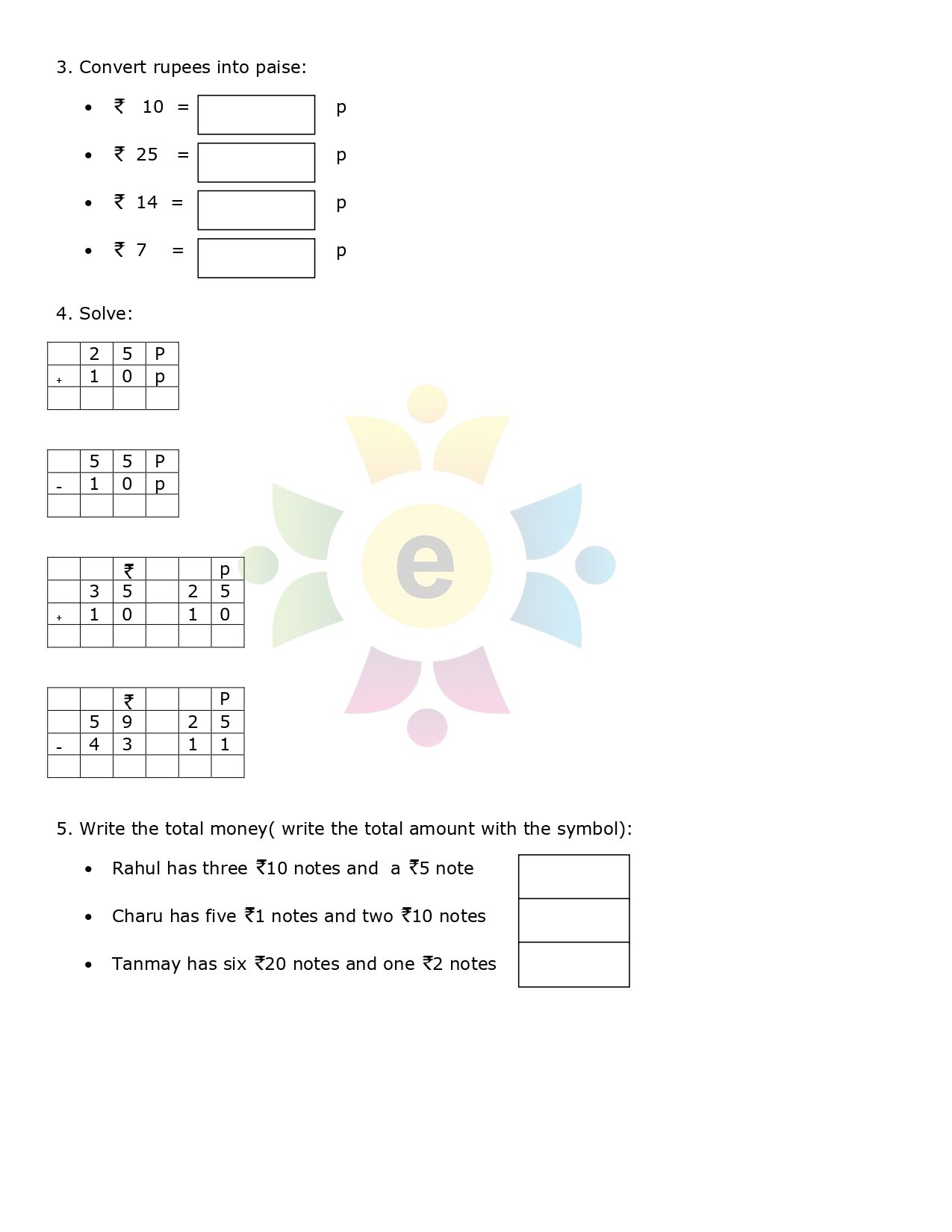 Maths Worksheet for Class-2