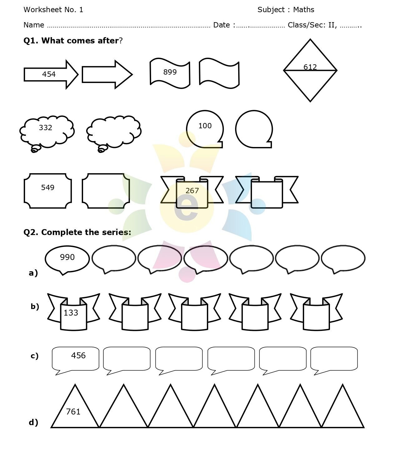 Maths Worksheet for Class-2