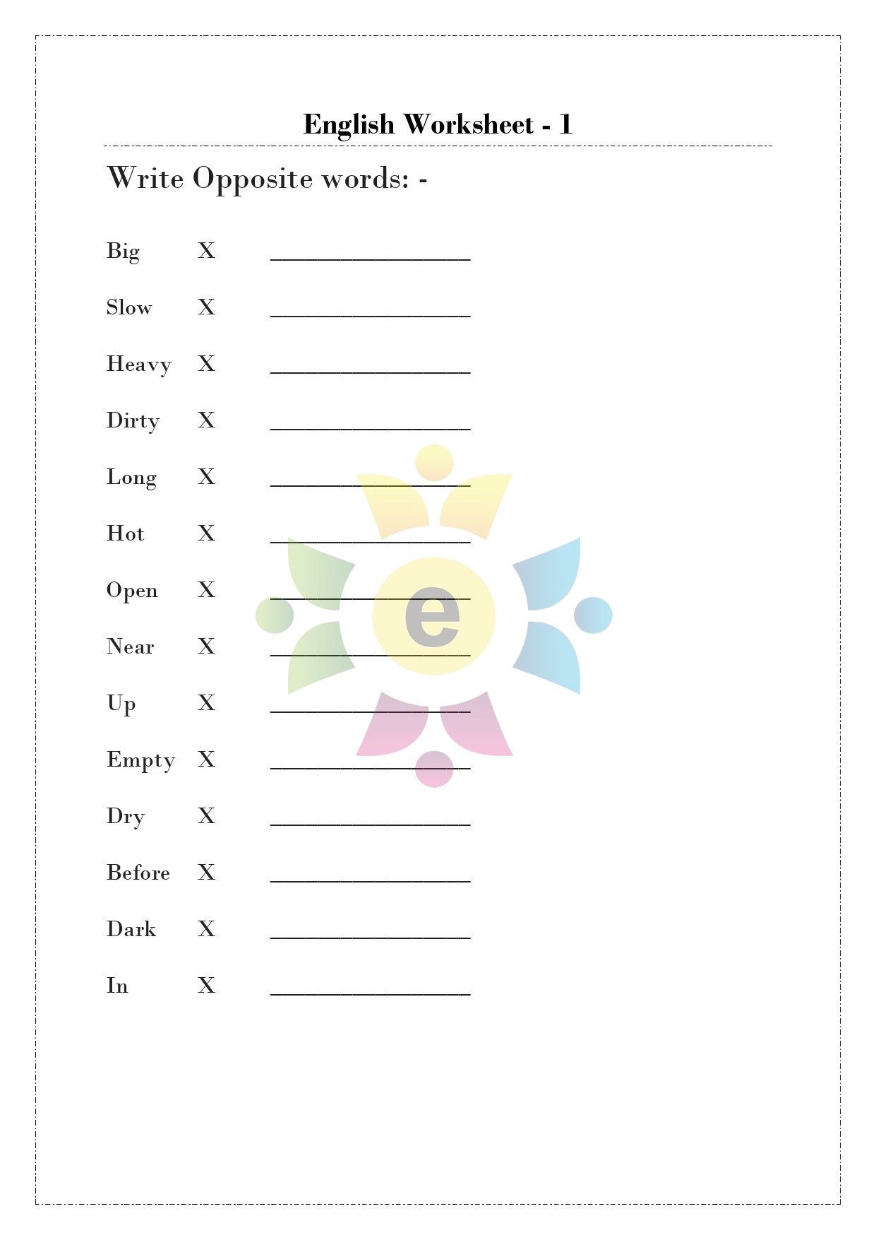 English Worksheet for Class-1