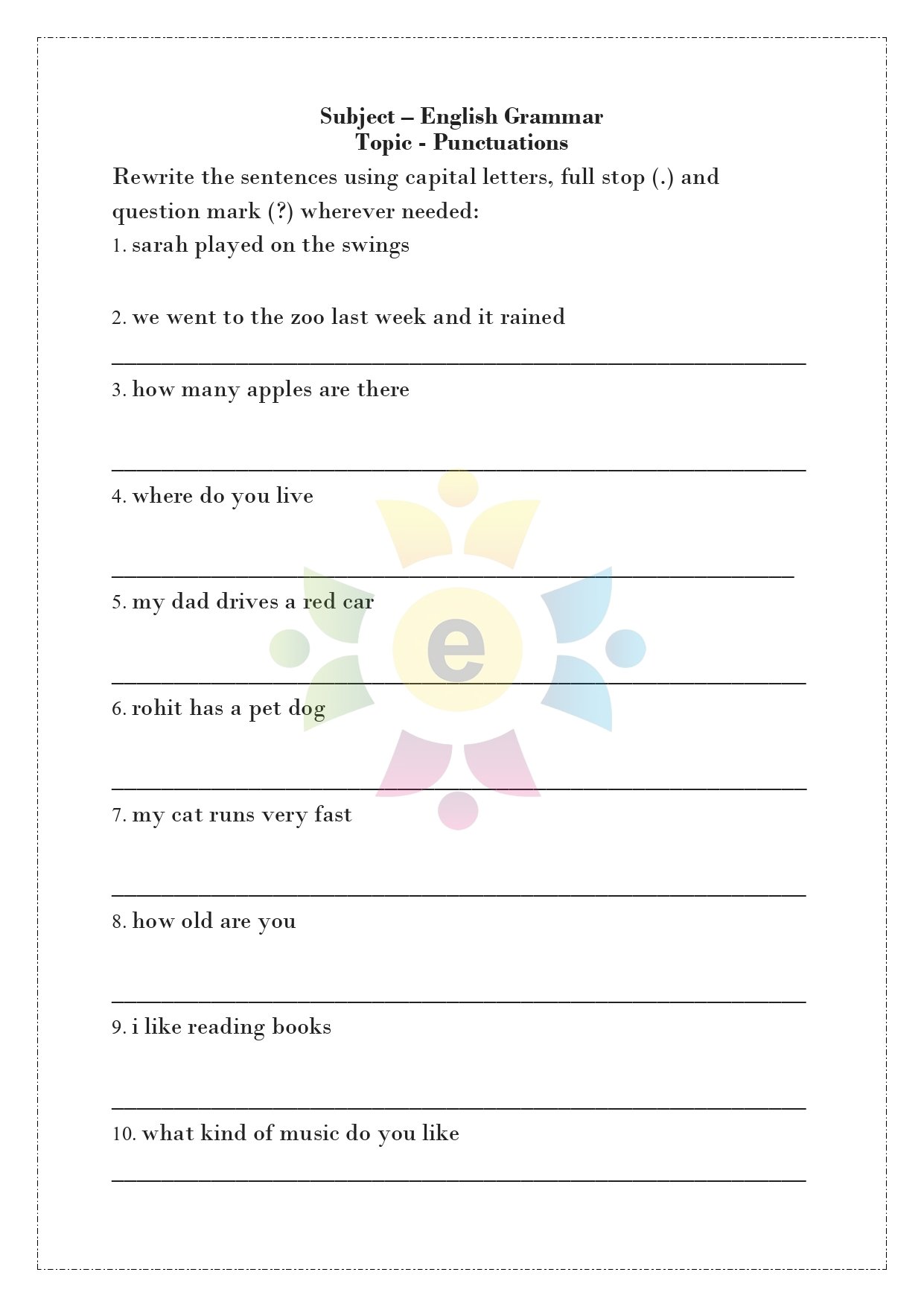 English Worksheet for Class-1