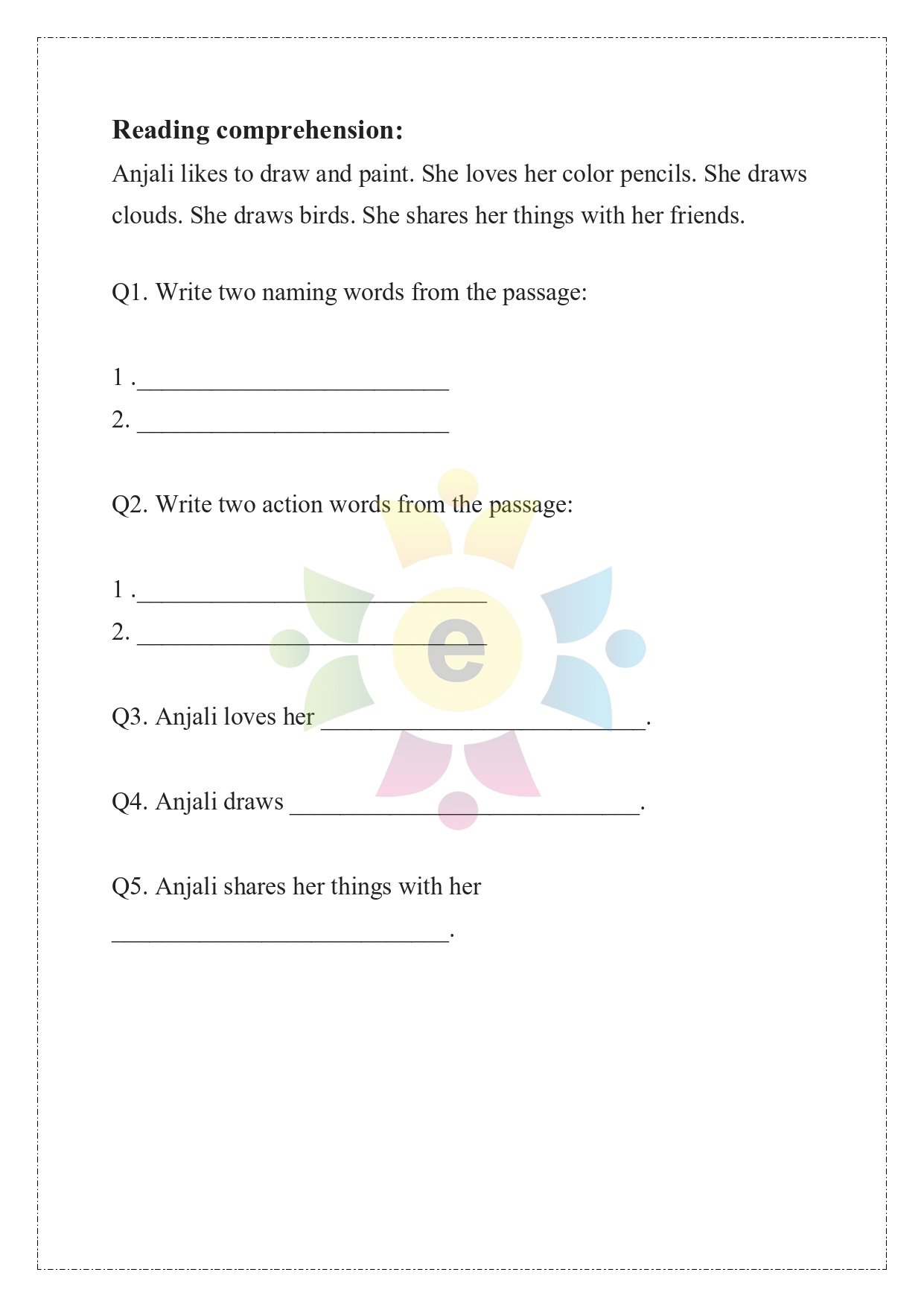 English Worksheet for Class-1