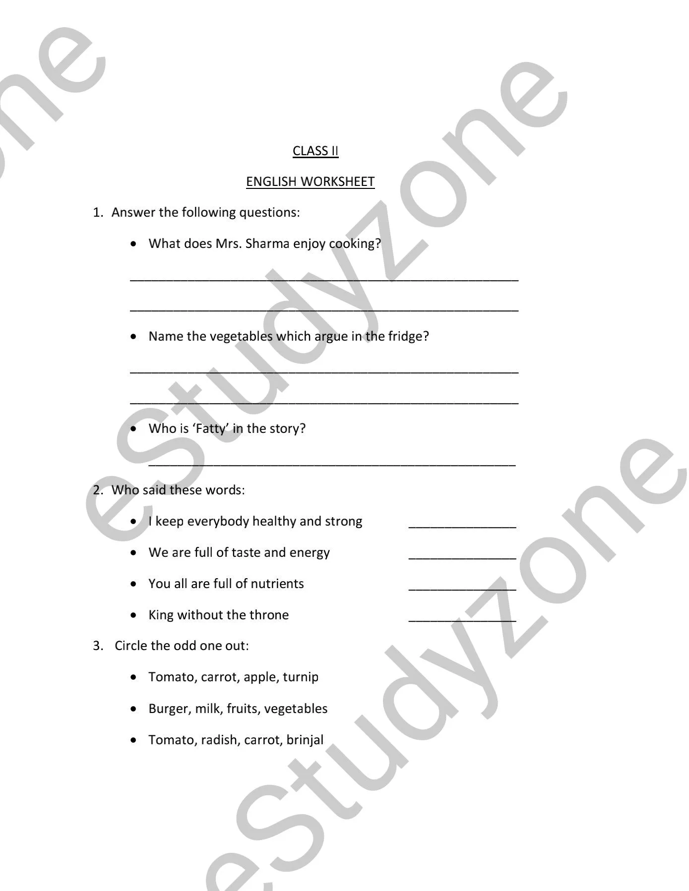 English Worksheet for Class-2