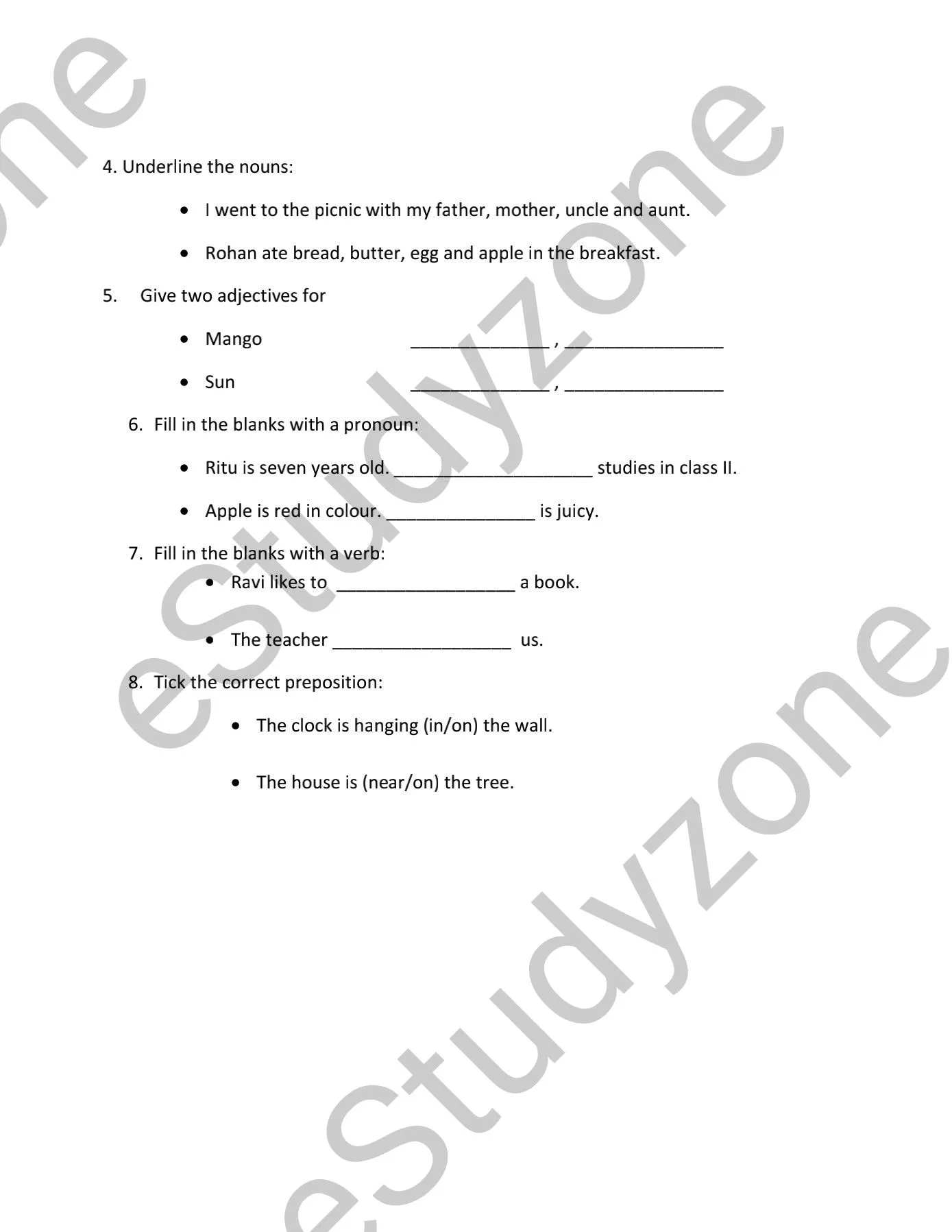 English Worksheet for Class-2