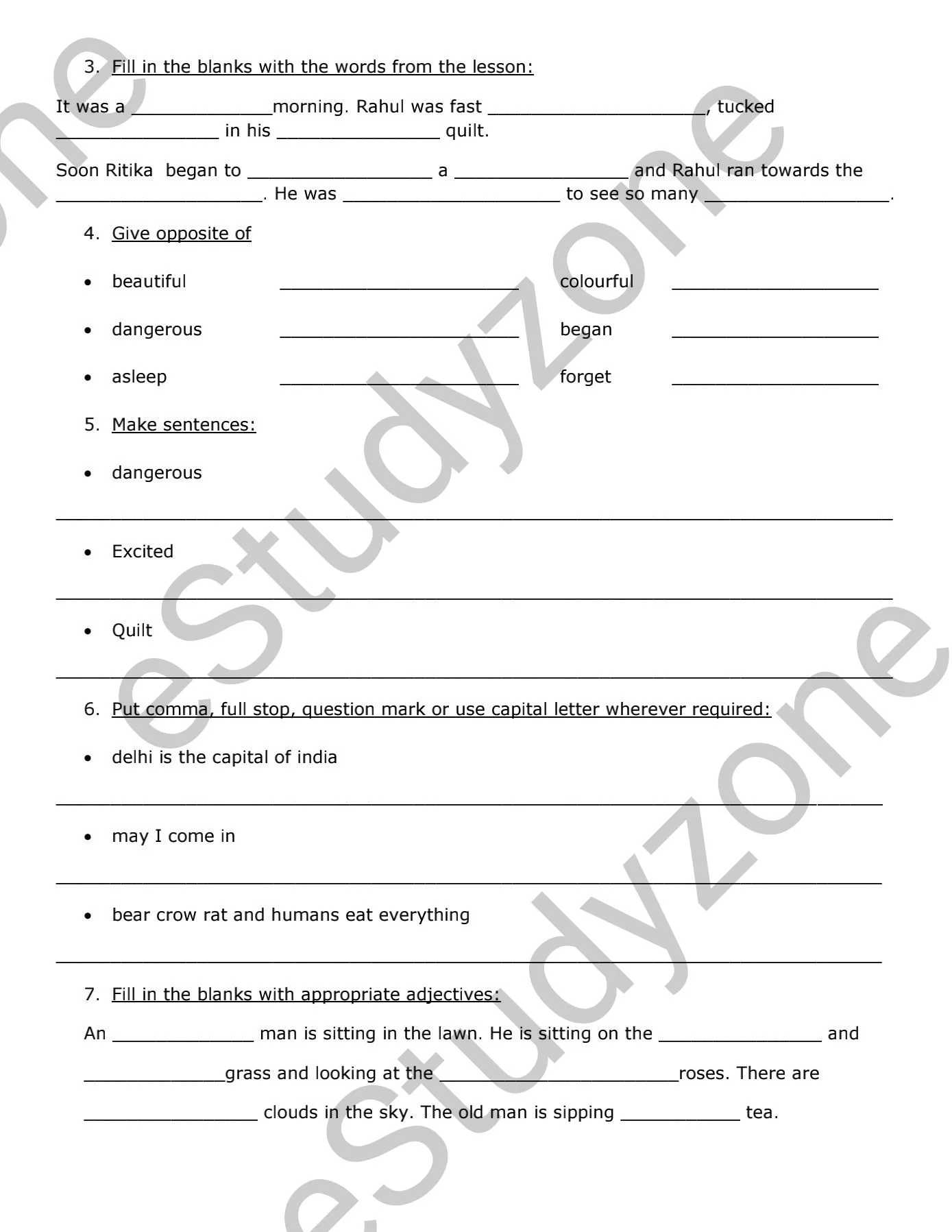 English Worksheet for Class-2