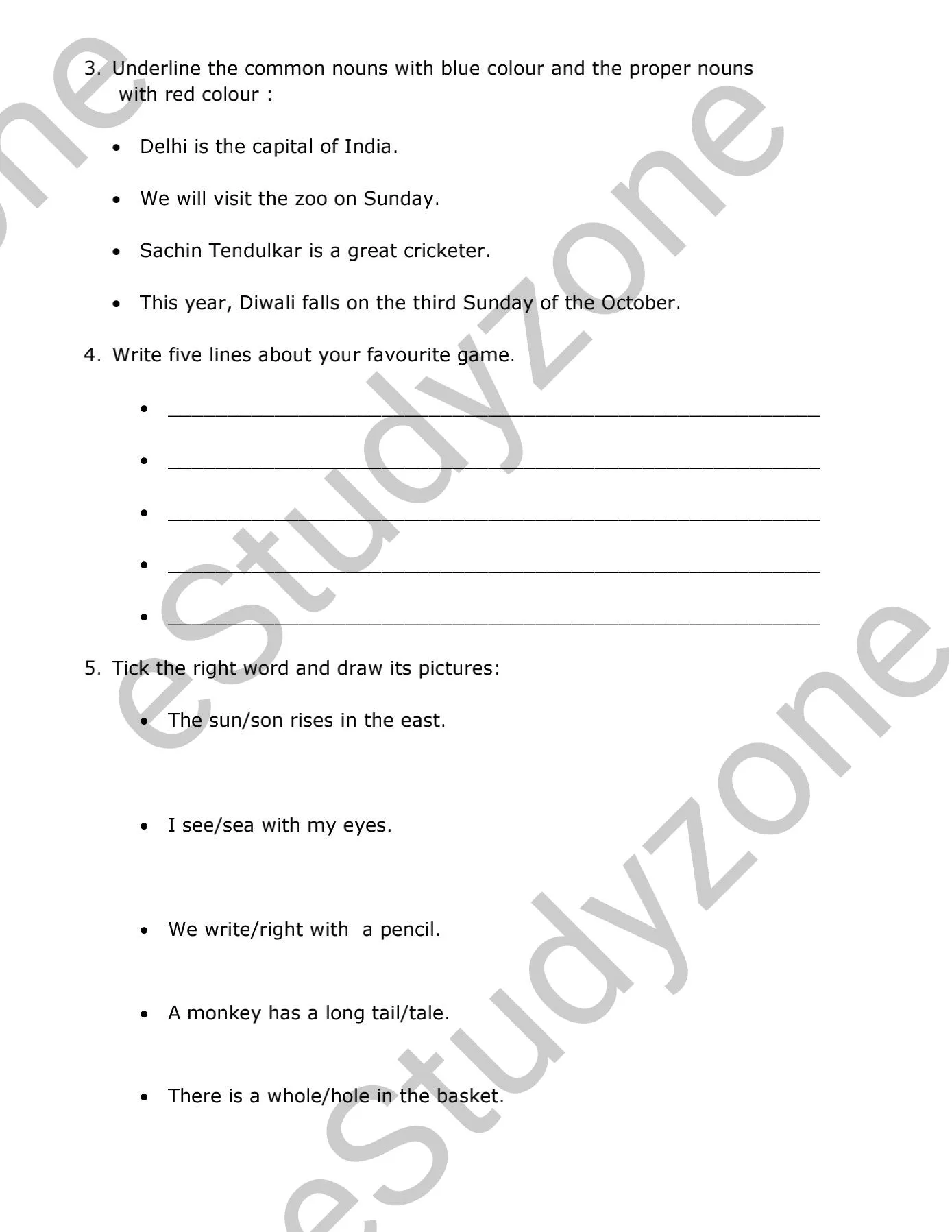 English Worksheet for Class-2